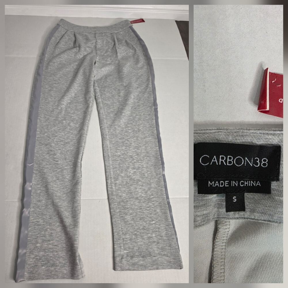 CARBON38 Tuxedo Pants Womens Sz S Gray Side Stripe Slim Straight Leg NEW